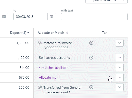 Animation showing a matched transaction being unmatched and returned to an unresolved state.